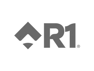 Black and white logo of R1 on a white background